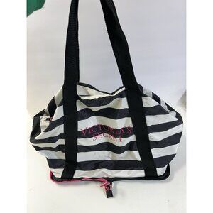Victoria's Secret Nip & Tuck Zip Up Tote Bag Packable Travel Striped Black Pink